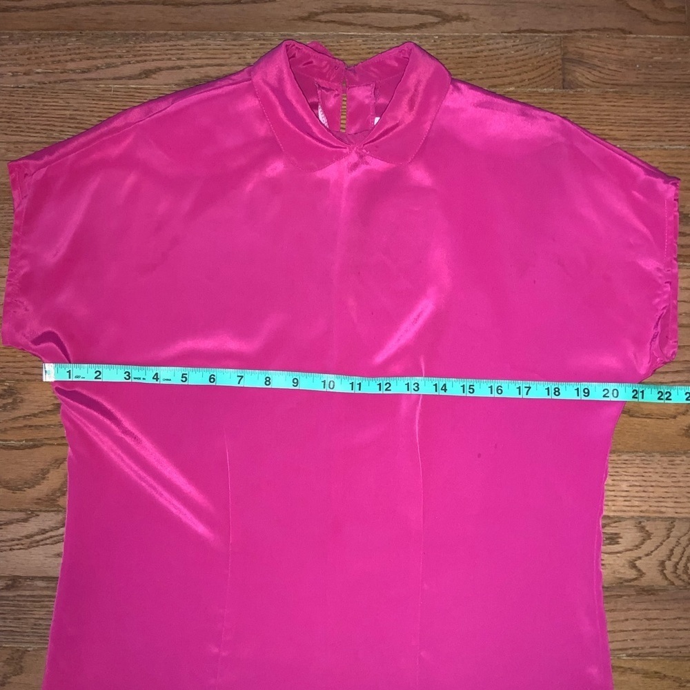 Vintage Fuschia Hot Barbie Pink Short Sleeve Satin Like Dressy Blouse Size Small - Picture 7 of 10